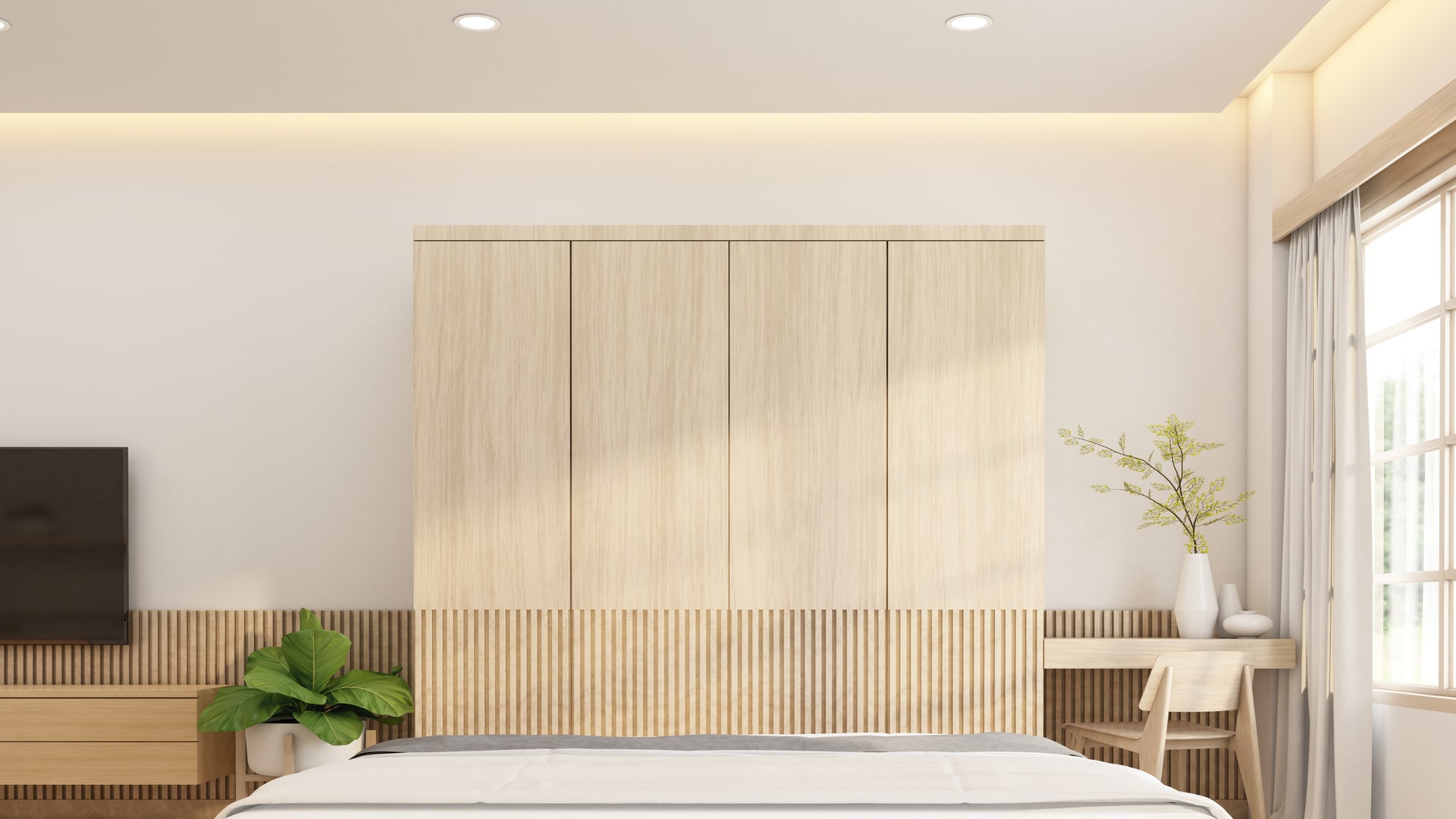 vecteezy minimalist style bed room decorated with wood wardrobe 3d 16661440 866 1