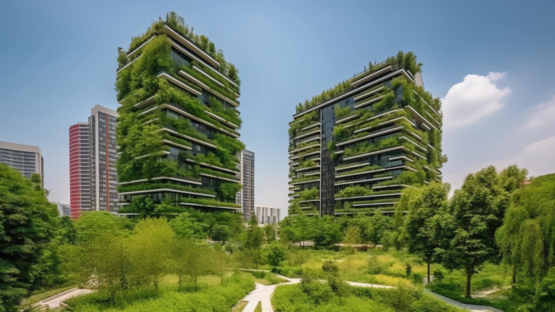 vecteezy green skyscrapers in sustainable city with trees and nature 23007736 309 1