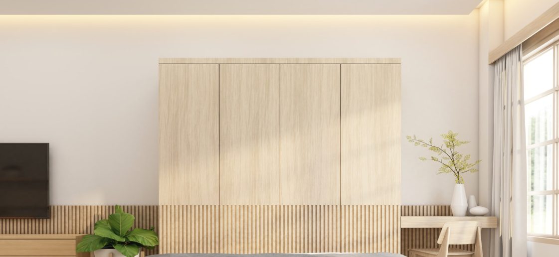 vecteezy minimalist style bed room decorated with wood wardrobe 3d 16661440 866 1